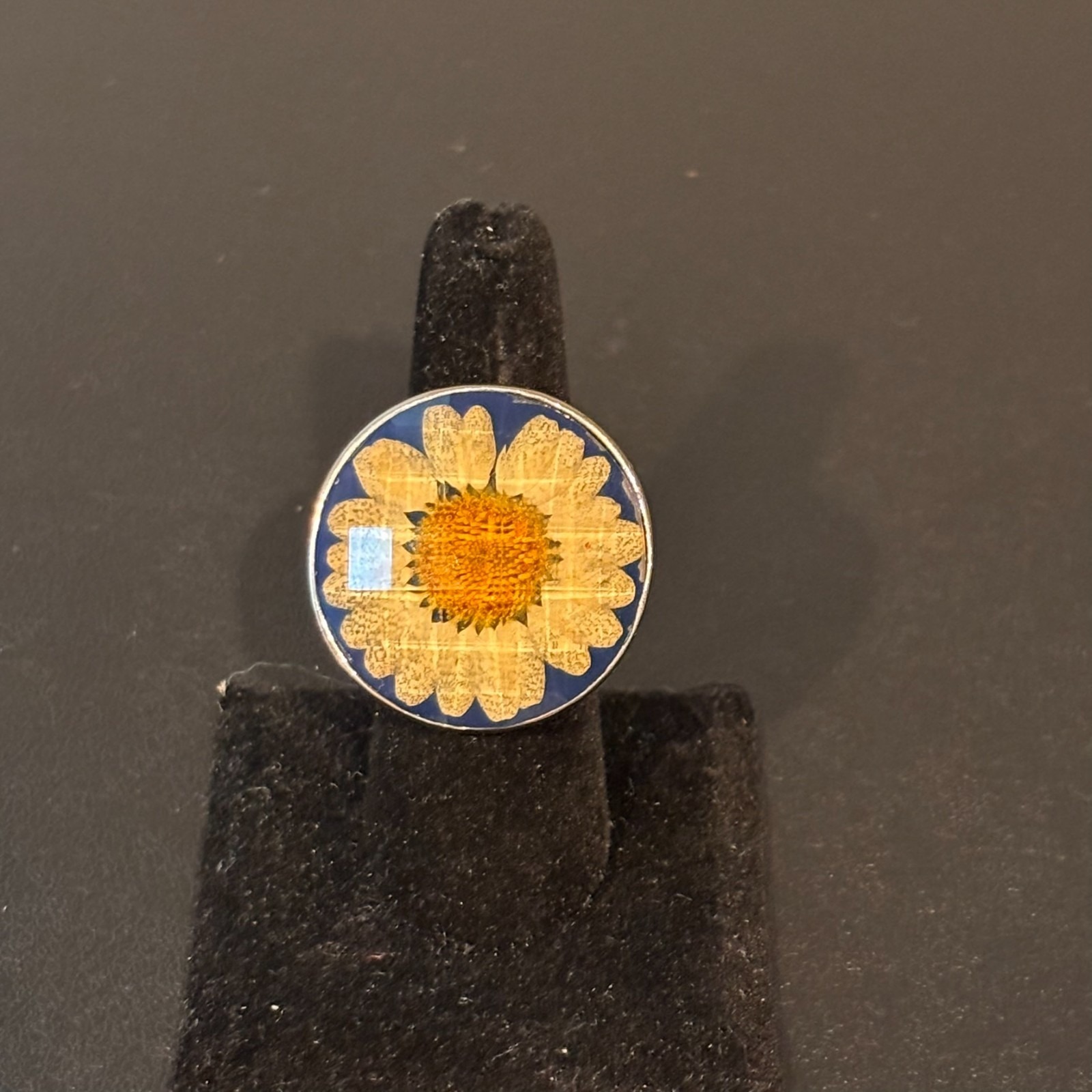 Real Pressed Sunflower Adjustable Statement Ring Boho Flower Summer Fun